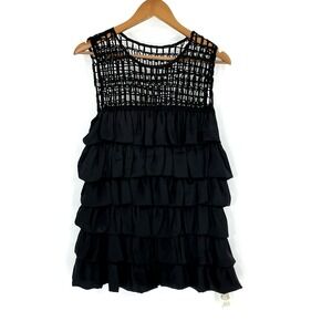 NEW Twelve by Twelve L Open Knit Crochet Ruffle Top Whimsigoth Fairy Grunge‎